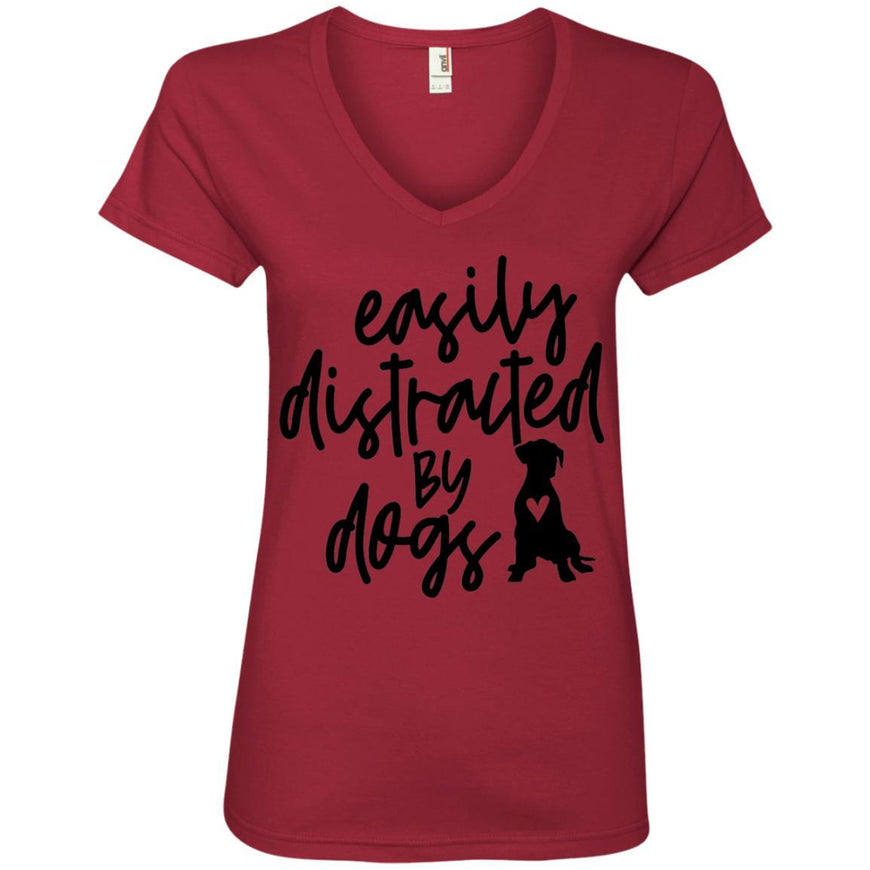 Easily Distracted By Dogs V-Neck T-Shirt For Women - Ohmyglad